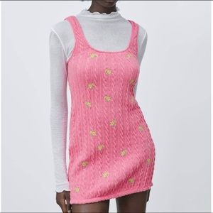 ZARA cable knit pink floral dress